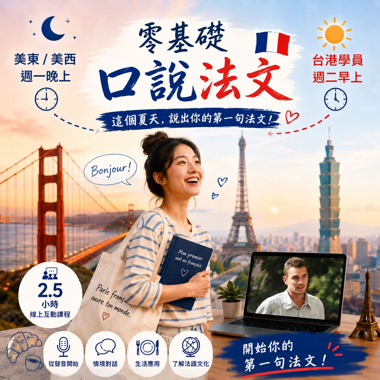 零基礎|口說法文(線上・週一美西專班)